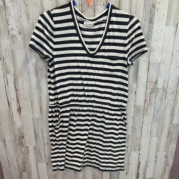 Lou & Grey Stripe Mini Linen Blend Dress Pockets VNeck Womens Size Medium - Picture 1 of 8